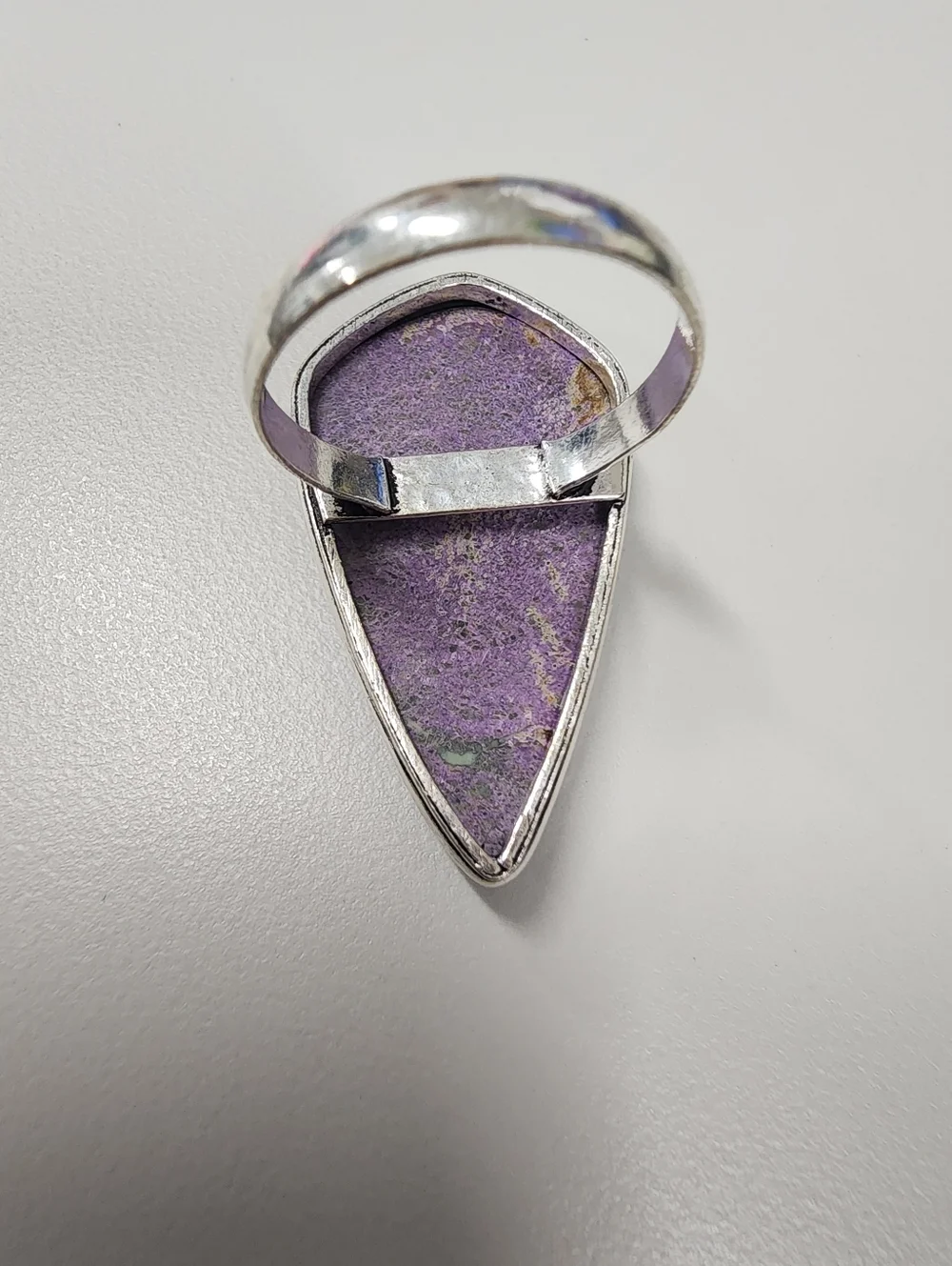 Sz 10 Purple & Green Marbled Resin Stone-look Kite Teardrop Statement Ring Boho